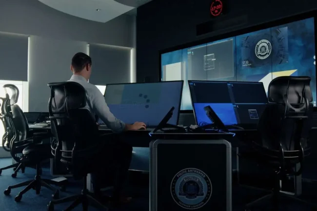 Centro de control de la Policía de Amberes control consoles DeskWall GESAB